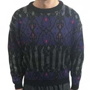 Vintage 90s City Streets Black & Purple Patterned Knit Oversized Sweater L